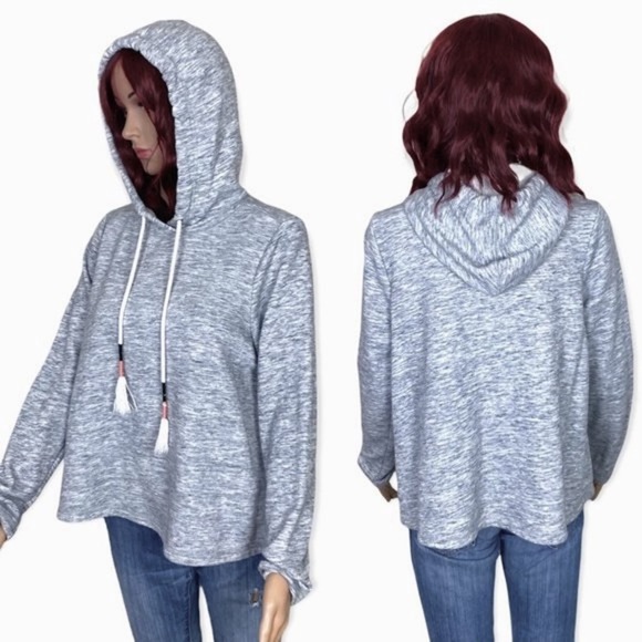 Lou & Grey Miss You Summer Pullover Hoodie Womens Small Gray Tassels Printed - Picture 3 of 10